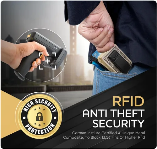 Miniatura 77 de Billetera de cuero con clip para dinero, bolsillo frontal delgado, bloqueo RFID con imán súper fuerte