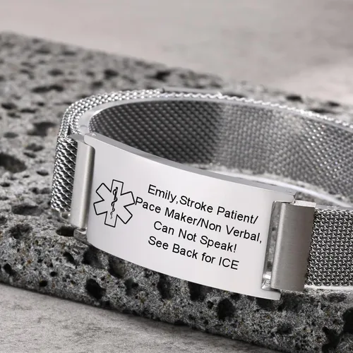 Miniatura 20 de VNOX Pulsera de identificación de alerta médica para hombres y mujeres, pulseras de alerta médica con grabado personalizado para mujeres y hombres