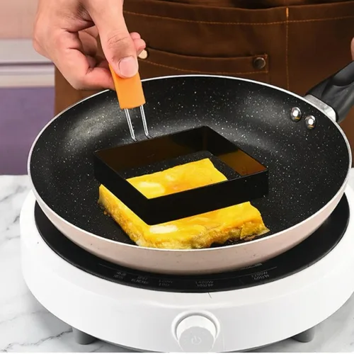 Miniatura 11 de Anillo de huevo antiadherente de 3.5 pulgadas (rojo) con mango de silicona, molde de huevo para sándwiches de desayuno