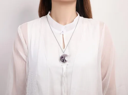 Miniatura 2 de XIANNVXI Collar con colgante de luna creciente envuelta en alambre con forma de árbol de la vida Collar con piedras de cristal curativo de reiki