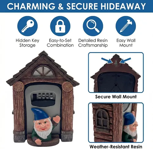 Miniatura 5 de Caja de bloqueo de llave con código para exterior - Soporte de pared para llaves al aire libre - Caja de seguridad grande - Caja de seguridad