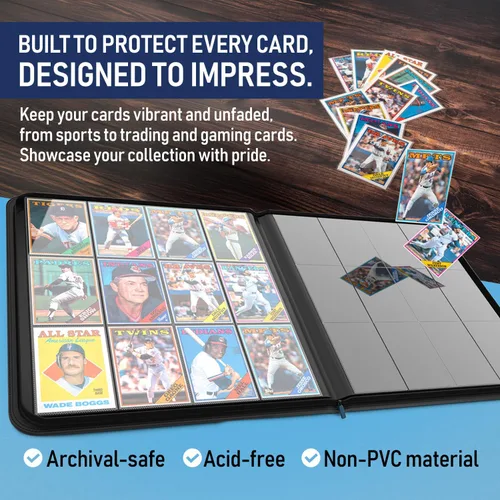 Miniatura 8 de Carpeta de tarjetas TCG prémium para 480 bolsillos laterales de carga Carpeta de tarjetas comerciales deportivas de 12 bolsillos con cremallera
