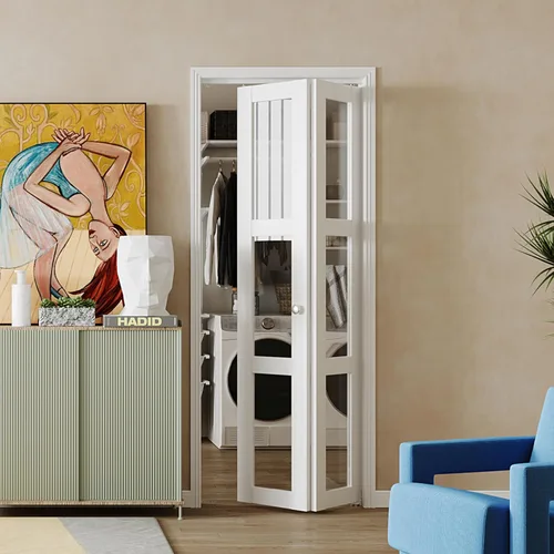 Miniatura 17 de BARNER HOME Puerta plegable, puerta de armario de cristal transparente de 3 lites, para apertura de 48 x 80 pulgadas, puertas plegables con kits