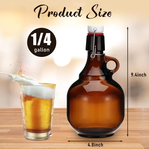 Miniatura 2 de Dandat 4 unidades de Growlers para botellas de vidrio ámbar de cerveza, botellas de cerveza, tarro de vidrio con tapa, jarras de líquido, sidra
