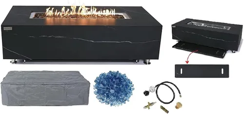Miniatura 50 de Elementi+ Mesa de Fuego de Gas Colorado de Hormigón Fundido de 56" Rectangular, Hoguera al Aire Libre con Ignición Electrónica Incluye Cubierta