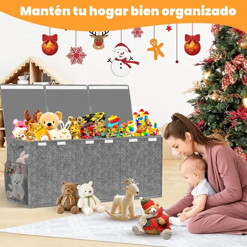 Miniatura 3 de Beadsky Caja de juguetes extragrande, baúl de juguetes para niños pequeños con tapas, organizador de almacenamiento plegable de juguetes, cestas