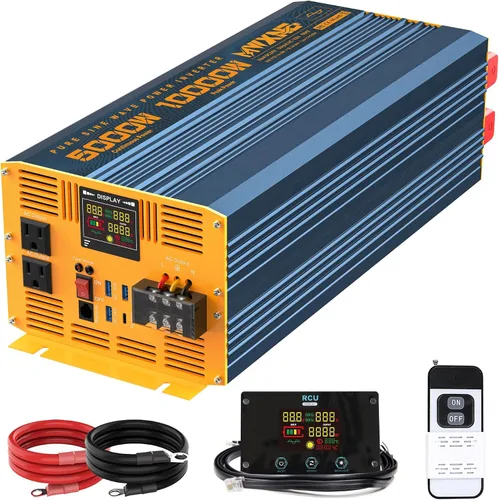 Miniatura 19 de Inversor de Potencia de Onda Sinusoidal Pura de 1200 Vatios DC 12V a 110V AC Convertidor con Dos Salidas de CA, Puertos USB de Carga Rápida
