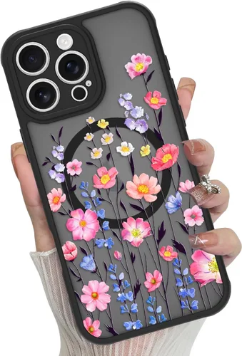 Miniatura 72 de Funda magnética para iPhone 17 Pro [compatible con MagSafe], bonita funda de moda con estampado de leopardo negro, translúcida, mate, parte trasera
