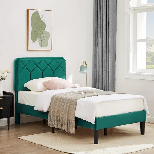 Miniatura 4 de VECELO Base de cama tamaño individual con plataforma tapizada de cuero de alta calidad con cabecera ajustable en altura / base de colchón, soporte