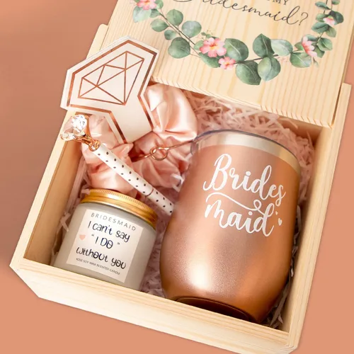 Miniatura 2 de Caja de Regalos de Propuesta de Dama de Honor Frerdui, ¿Serás Mi Dama de Honor? Regalo de Madera, Regalo de Despedida de Soltera, Vaso de Vino