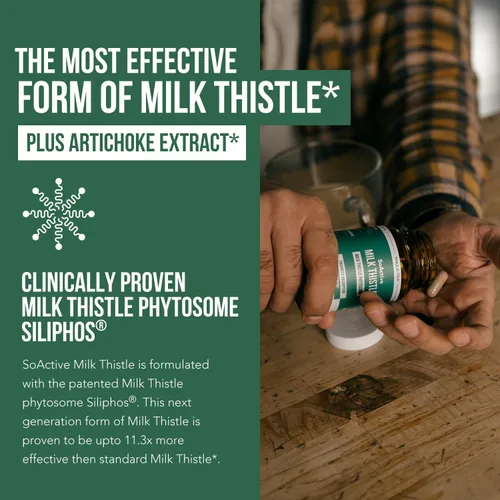 Miniatura 2 de SoActive® Milk Thistle: fitosoma de cardo mariano 10 veces más eficaz, optimizado para silybina bioactiva esencial A & B Plus Bilear® extracto