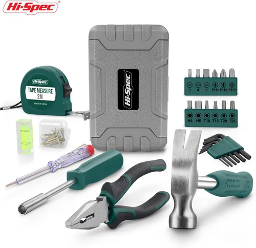 Miniatura 7 de Hi-Spec Kit de herramientas pequeño compacto para bricolaje en el hogar y la oficina, mini caja de herramientas verde de 25 piezas para reparaciones