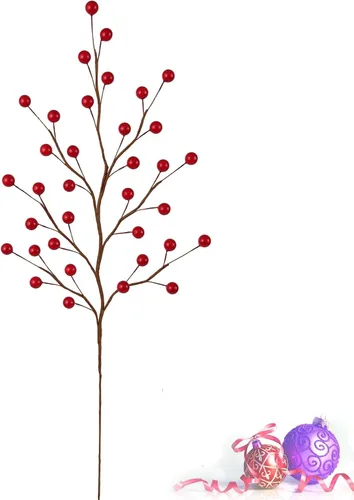 Miniatura 4 de Larksilk Púas de tallo de bayas de acebo rojo – 35 bayas, detalles navideños de 17 pulgadas para coronas y decoración, 3 piezas Faux berry