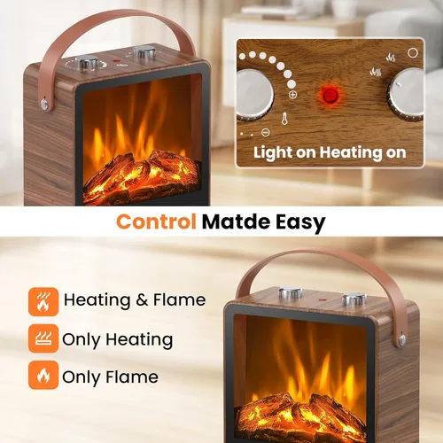 Miniatura 3 de Riseon - Calefactor Eléctrico de Chimenea para Uso en Interiores, 1500W/750W, Chimenea Calentador con Llama LED 3D, Protección de Doble Seguridad