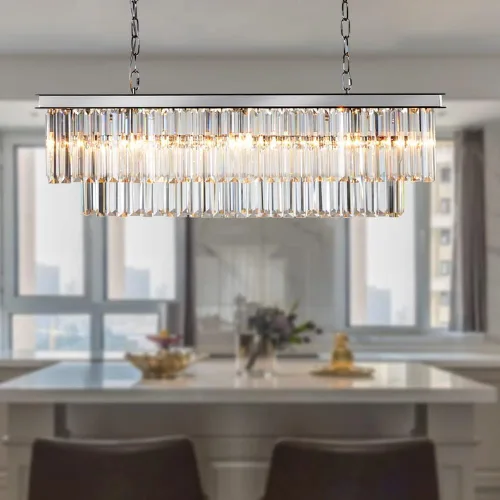 Miniatura 11 de Lámpara de Araña Moderna de Cristal K9, Luminaria Colgante de Techo Rectangular con 8 Luces para Comedor y Cocina, Acabado en Cromo, L33.5 Pulgadas