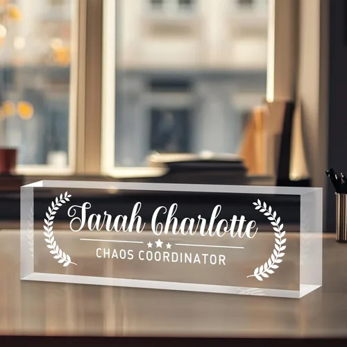 Miniatura 8 de Placa de nombre personalizada para escritorio, placa de nombre personalizada en cristal acrílico transparente, regalos de agradecimiento para Tinta