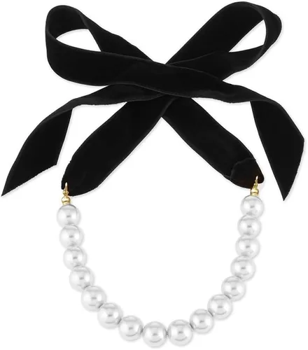 AKOAK 1 paquete de collar de lazo negro vintage con lazo de perlas, longitud ajustable, elegante collar de joyería único, cadena de suéter para
