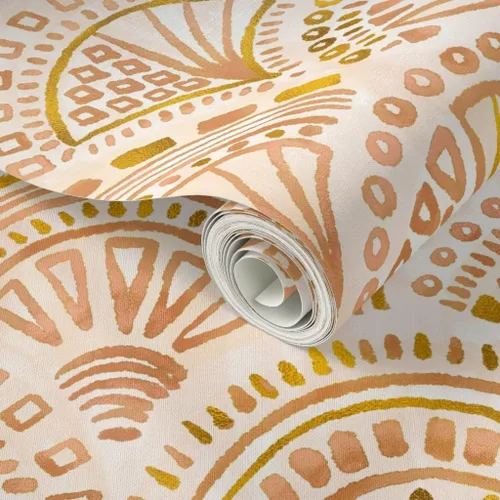 Miniatura 2 de Muestras de papel tapiz autoadhesivo – Geometría de concha de mar, círculos dorados, puntos geométricos, triángulos, neutro, papel tapiz extraíble