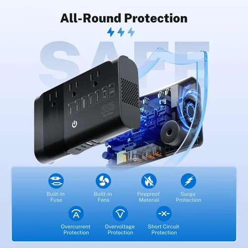 Miniatura 7 de DOACE Convertidor de voltaje de viaje de 500 W, transformador reductor de onda sinusoidal pura de 220 V a 110 V para viajes internacionales, Europa