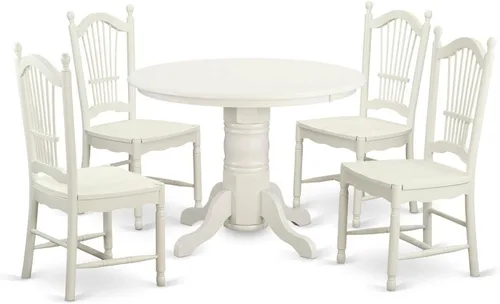 Miniatura 7 de East West Furniture SHDO3-WHI-W Juego de mesa de cocina de 3 piezas para espacios pequeños contiene una mesa de comedor redonda con pedestal y 2