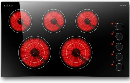 Miniatura 9 de Karinear Placa de Cocción Eléctrica de 36 Pulgadas, Control de Perillas, 5 Quemadores, Protección contra Sobretemperatura, Indicador de Superficie