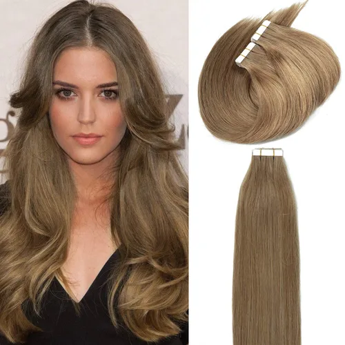 Miniatura 21 de Lacer Extensiones de cabello humano Remy con cinta, 20 piezas, 1.76 oz, extensiones de cabello humano con cinta color marrón chocolate a rubio