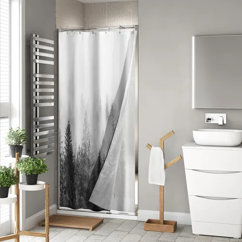 ORTIGIA Juego de cortina de ducha pequeña 3 en 1 y forro de PEVA transparente, 36 x 72 pulgadas de ancho medio con 6 ganchos de doble cara, cortinas