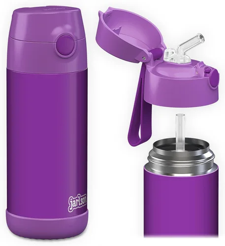 Miniatura 8 de Jarlson® CHARLI - Botella de agua para niños [12 onzas], botella térmica de acero inoxidable con pajilla, botella de agua aislada a prueba