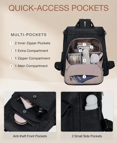 Miniatura 4 de VONXURY - Mochila para mujer, bolso de hombro de viaje de piel sintética antirrobo para mujer, bolso grande
