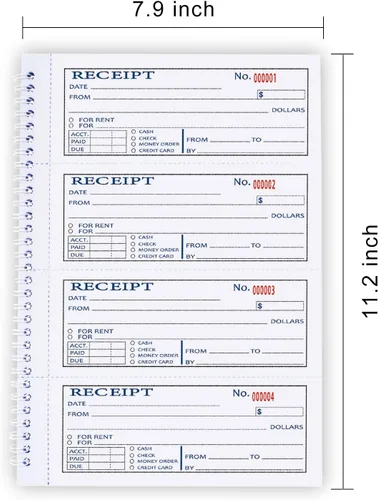 Miniatura 2 de Gran libro de recibos de dinero y alquiler con inserto de cartón, 2 partes sin carbono, 7.9 x 11.2 pulgadas, encuadernado en espiral, 200 juegos por