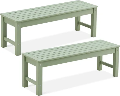 Miniatura 14 de Psilvam Banco para exteriores, banco de porche de madera de polietileno para dos personas, banco de jardín resistente a la intemperie que nunca se