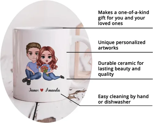 Miniatura 5 de Gossby Taza personalizada para parejas, regalo personalizado para esposa, novia, marido, novio con diseño, nombre, año, San Valentín, aniversario