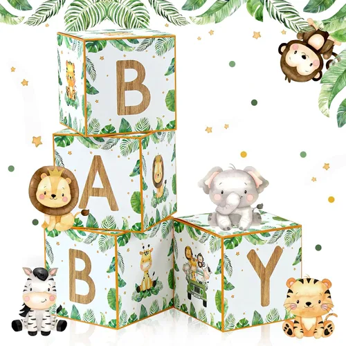 Miniatura 10 de Cajas de baby shower para decoraciones de cumpleaños – 4 cajas de globos de bebé de grano de madera marrón, cajas de bebé para decoración de centro