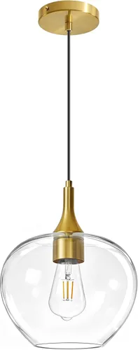 Miniatura 11 de Glass Pendant Lights Kitchen Island, 11'' Brass Gold Pendant Lighting Fixtures, Modern Hanging Ceiling Light with Striped Clear Glass Shade for
