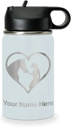 Miniatura 65 de LaserGram Botella de agua personalizada, corazón de vaquera de caballo, acero inoxidable de doble pared aislada al vacío con popote superior, regalo