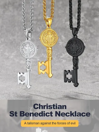 Miniatura 8 de U7 Saint Benedict/Michael Medal Necklace, 316L Stainless Steel Virgin Mary Necklace for Men Women, Bible Verse Protection Necklace Catholic