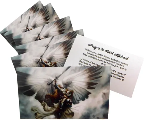 Westmon Works Paquete de 10 tarjetas sagradas de San Miguel Arcángel con oración en la espalda, patrón de la policía y los soldados, fabricado en