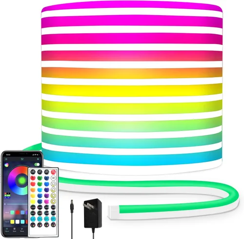 Miniatura 11 de Tira de luces LED de neón, tira de luces LED alimentada por USB de 6.6 pies, luz de cuerda RGB de cambio de color de 5V con sincronización de música