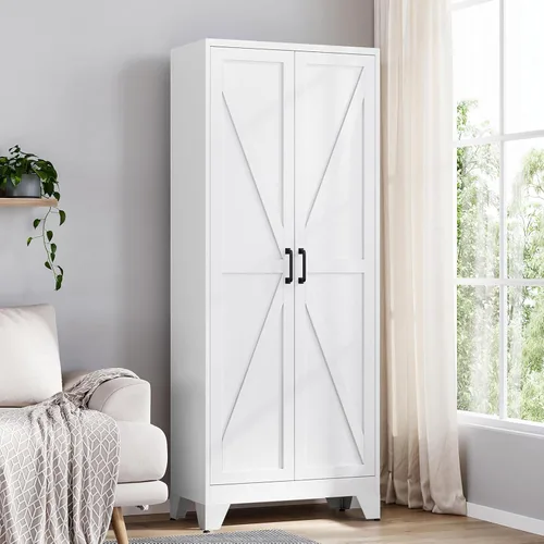 Miniatura 16 de Yizosh Armario de almacenamiento de metal con 2 puertas y 4 estantes ajustables, 61 pulgadas, color blanco, despensa de cocina, 5 niveles de alto