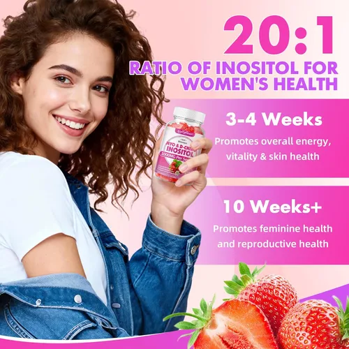 Miniatura 5 de softbear Suplemento de inositol para mujeres, gomitas de mio-inositol y D-Chiro inositol de 1000 mg con vitamina D3 para apoyo POCS y bienestar