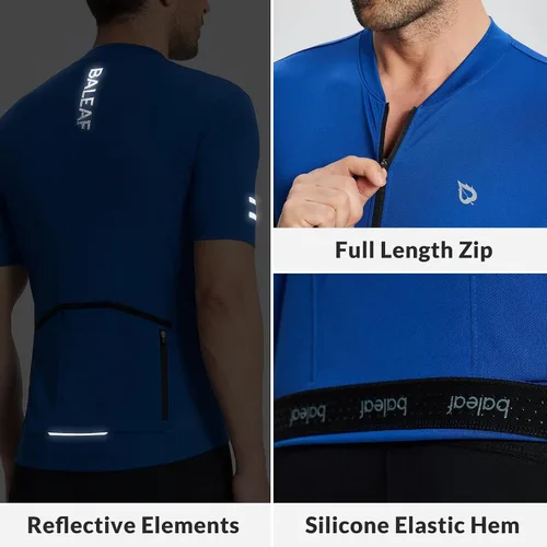 Miniatura 5 de BALEAF Camiseta de ciclismo para hombre, manga corta, camisetas de ciclismo de bicicleta, camiseta con cremallera completa, 3+1 bolsillos, UPF50+