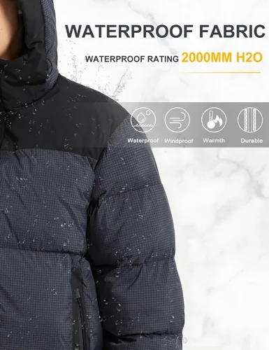 Miniatura 4 de Bakery Chaqueta acolchada para hombre con capucha, impermeable, acolchada, gruesa y cálida, abrigo de invierno aislado, chaqueta de esquí