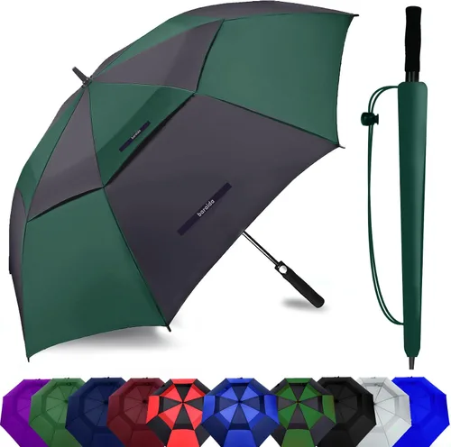 Miniatura 25 de Paraguas de golf extragrande de 62, 68 y 72 pulgadas, con doble dosel ventilado, resistente al viento, impermeable, de apertura automática