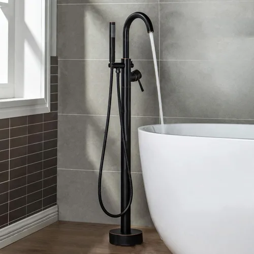Miniatura 16 de WOODBRIDGE Grifo de llenado de bañera independiente contemporáneo de una sola manija con ducha de mano en acabado cromado, F0002CHRD