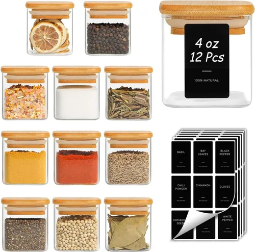Miniatura 19 de ComSaf Tarros de especias con etiquetas de 4 onzas, paquete de 6 recipientes pequeños para especias, tarros de condimentos de vidrio con tapas