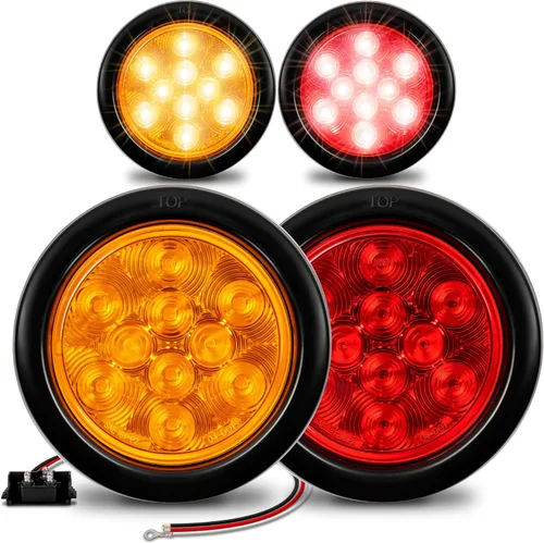 Miniatura 10 de Luces de LED traseras, de freno, redondas, color rojo, de 4 pulgadas para camiones, casas rodantes, Jeep. – Certificado DOT, anillo de hule