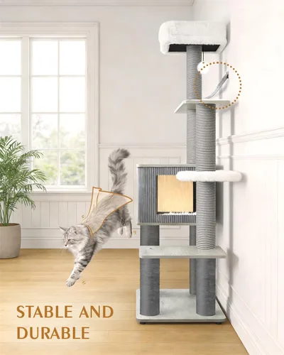 Miniatura 8 de Maine Coon - Árbol para gatos grandes, torre moderna de árbol para gatos con plataformas de felpa, árboles resistentes para gatos