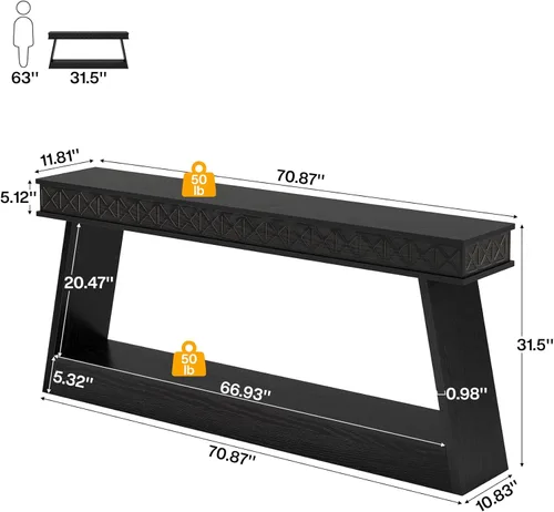 Miniatura 2 de Tribesigns Mesa Consola Moderna, Mesa de Entrada Extra Larga de 71 Pulgadas con Almacenamiento, Mesa de Sofá Estrecha de 2 Niveles Detrás del Sofá