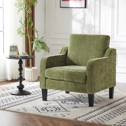 Miniatura 2 de VINGLI Silla de Acento para Sala de Estar Sillas Verde Oliva Silla de Lectura para Dormitorio Silla con Brazo Recogido Sillas de Acento Modernas