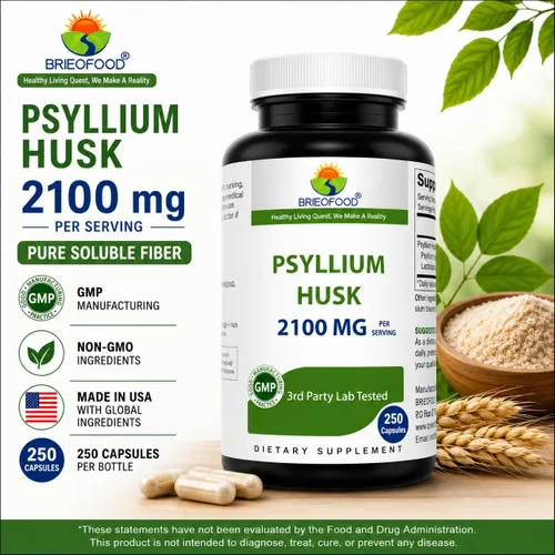 Miniatura 5 de Brieofood Suplemento de fibra de cáscara de psyllium con Lactobaciilus Acidophillus (La-14) – 2100 mg por porción – 250 cápsulas – Ayuda a apoyar